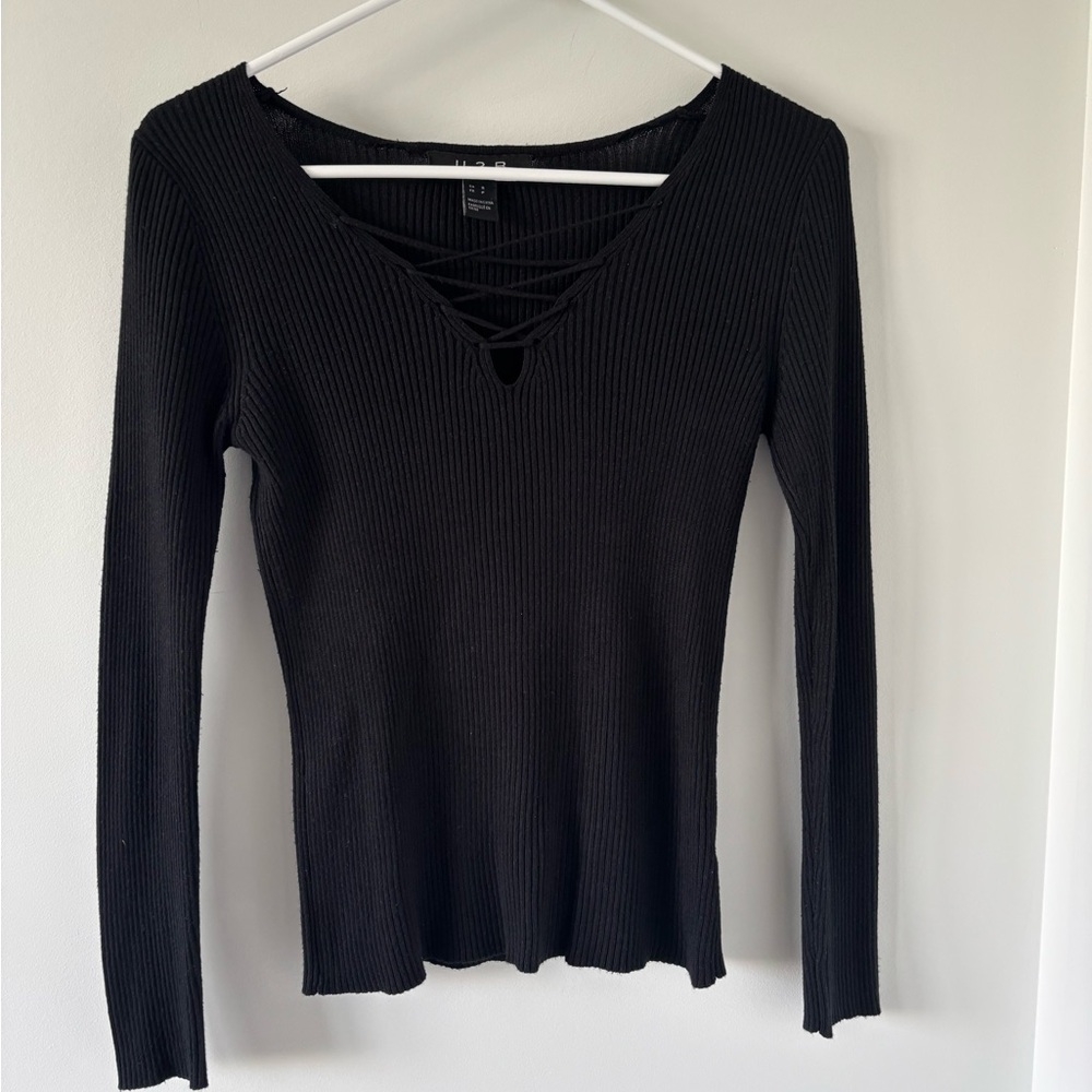 Urban Planet Black Fitted Ribbed Blouse